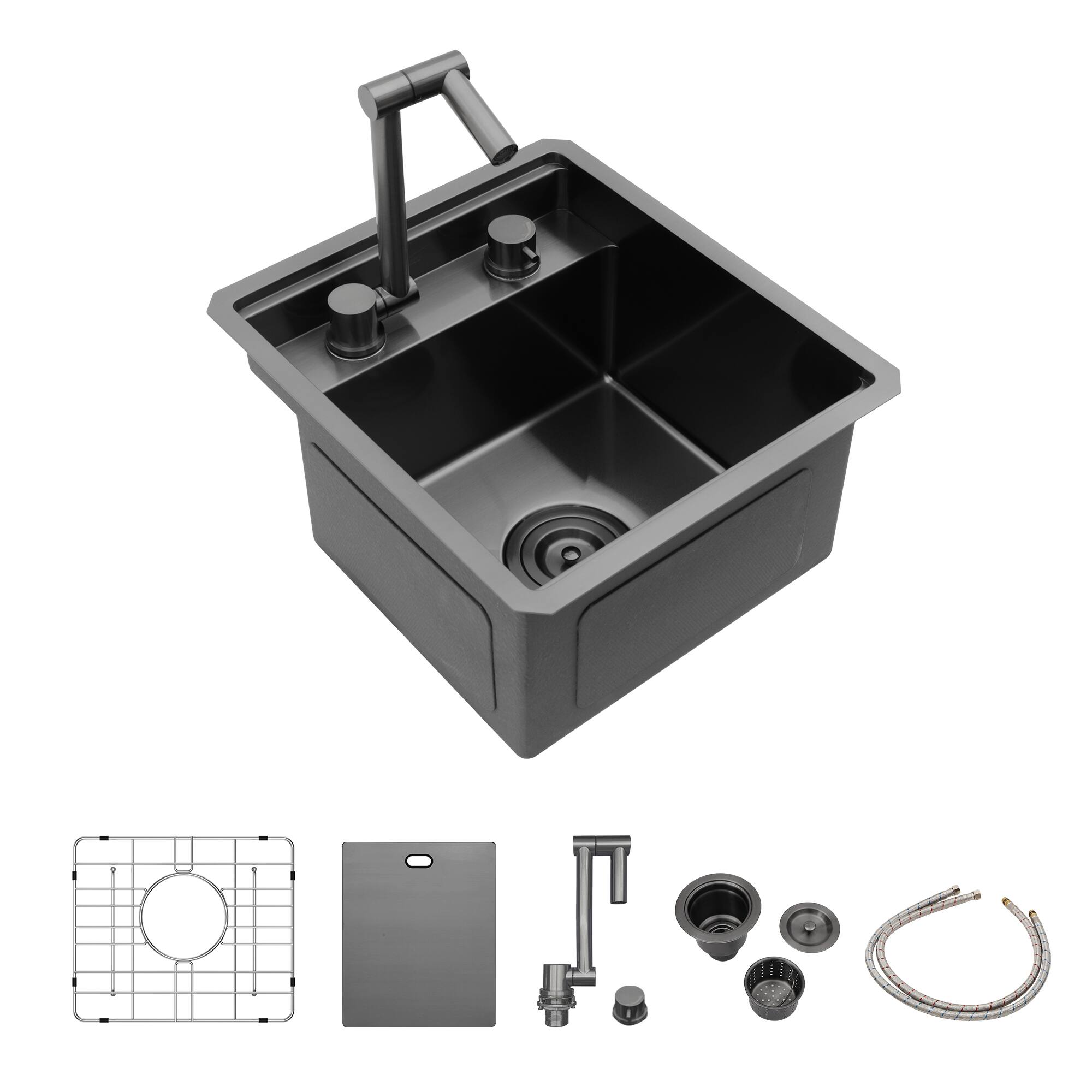 Alt View 5. TinyHomie - 15x17x9 Inch Undermount Bar Sink with Folding Faucet 16Gauge Stainless Steel Gunmetal Black - Black.