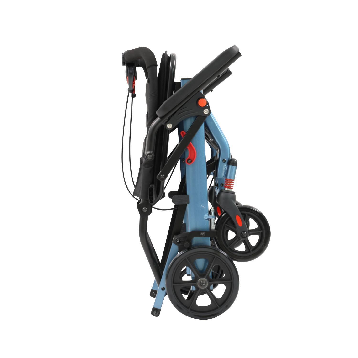 Front. Acekool - 8 inch Portable Folding Wheelchair, Travel Wheelchair with Handbrake for The Elderly and Children - Black+Blue.