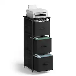 Songmics Home - File Cabinet with 3 Drawers, Printer Stand, Cube Storage Shelf, for A4, Letter-Size Files, Hanging File Folders - Ebony Black and Ink Black