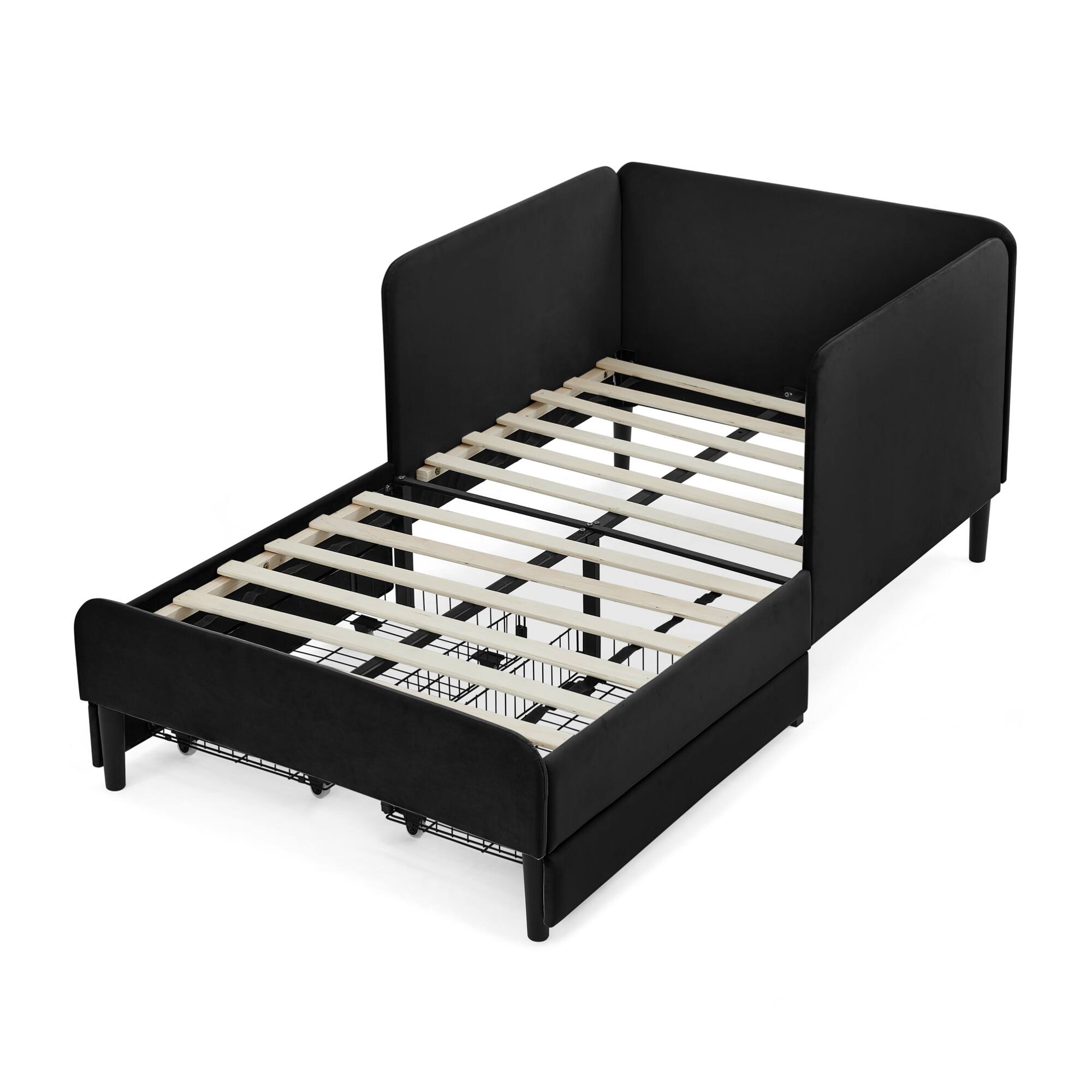 Alt View 7. GOODSILO - Twin Size Upholstered Platform Sofa Bed Frame with Dual Storage Drawers for Space Saving Solutions - Black.