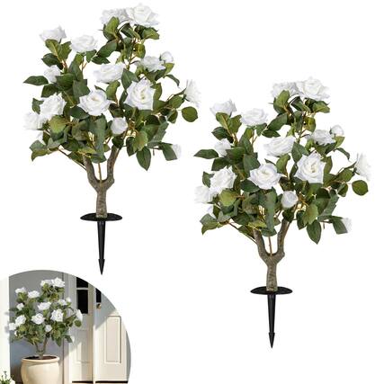 Front. Costway - Costway 2 Pack Artificial Rose Flower Trees,31.5" with Spikes,186 Leaves & 18 White Flowers - White + Green.