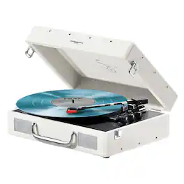 Mixx - 5-Watt Revival 55 3-Speed Belt-Drive Manual Suitcase Record Player with Built-in Speakers, Bluetooth, Aux - Cream