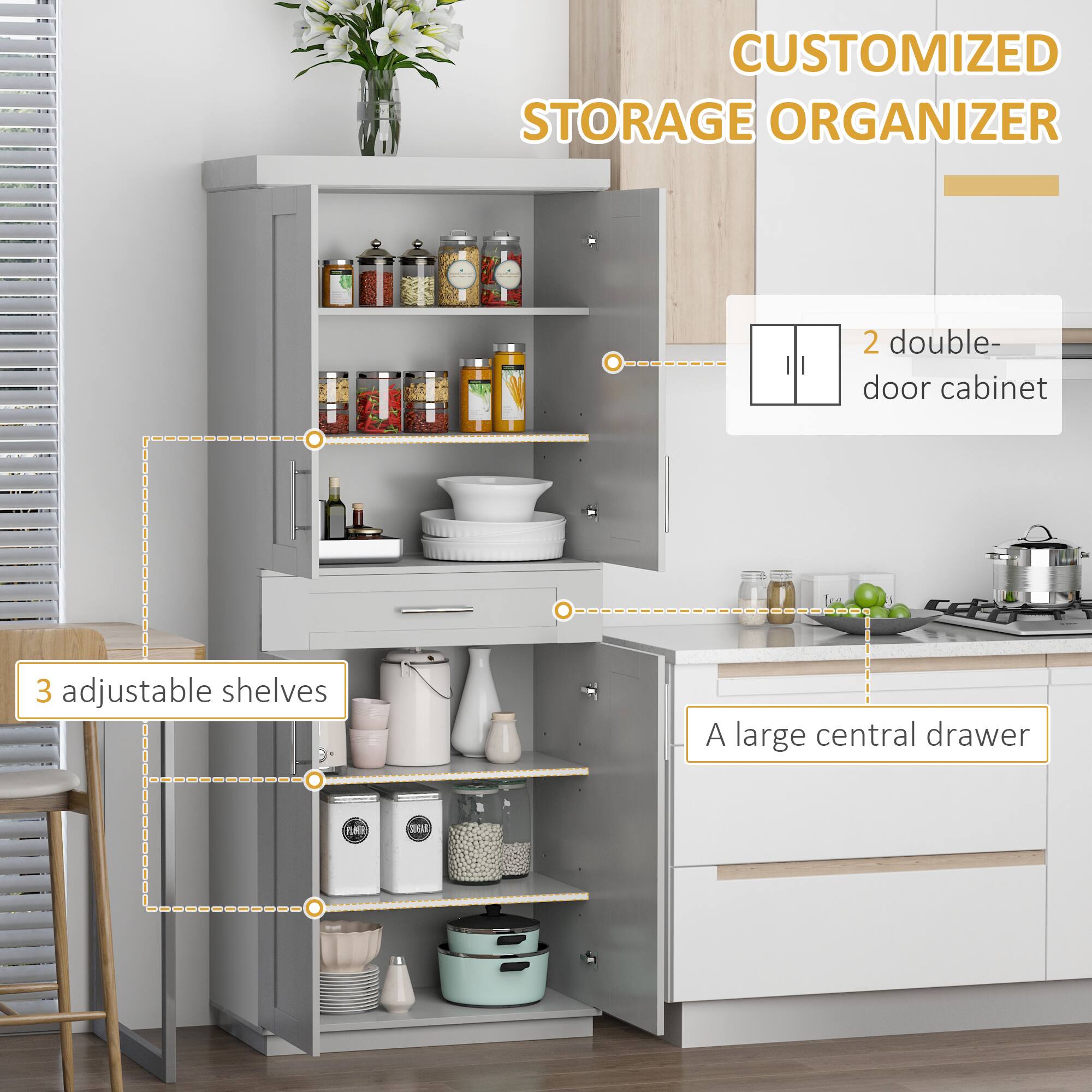 CUSTOMIZED STORAGE ORGANIZER

2 double-door cabinet
3 adjustable shelves
A large central drawer