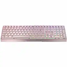 Front. CHERRY - CHERRY XTRFY MX 3.0S Gaming Keyboard - Wired/Wireless Connectivity - Bluetooth/RF - Full-size - 5.2 - 33 ft - 2.40 GHz - Pink.