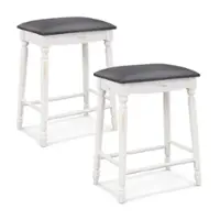Costway - 2 PCS 24" Counter Height Bar Stools Backless Bar Stools with Faux Leather Cover - White/Black - Front_Zoom