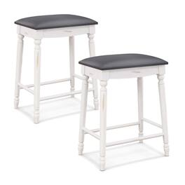 Costway - 2 PCS 24" Counter Height Bar Stools Backless Bar Stools with Faux Leather Cover - White/Black