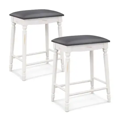 Costway 2 PCS 24" Counter Height Bar Stools Backless Bar Stools with Faux Leather Cover - White/Black