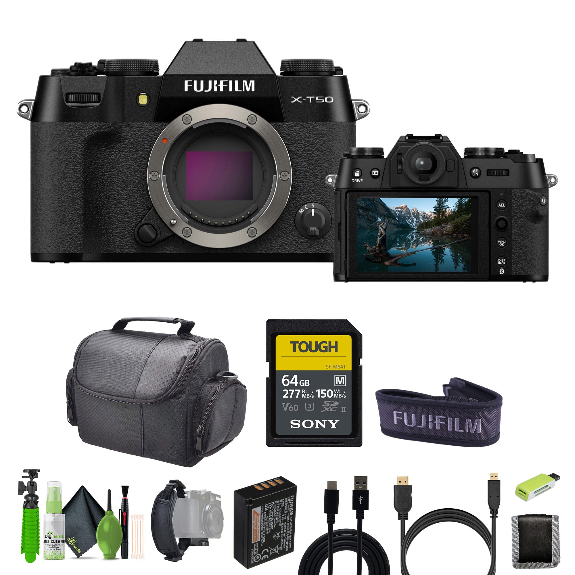 Fujifilm - X-T50 Mirrorless Digital Camera+ 64GB Card + Tripod + More Accessories - Black