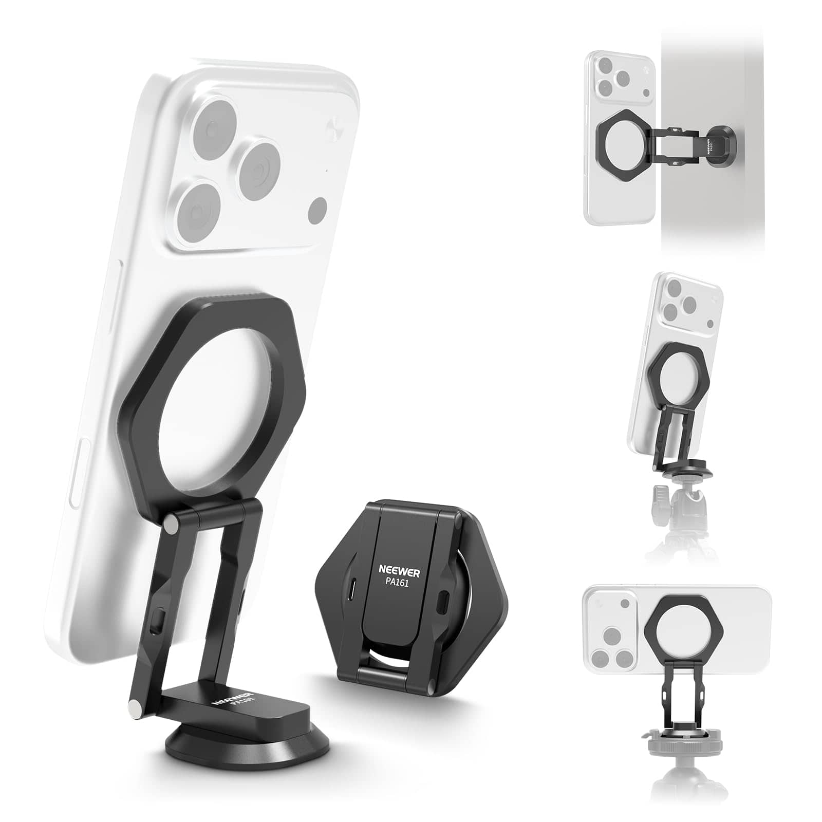 Neewer - Dual Magnetic Phone Holder with Arca Base, Adjustable, MagSafe/Android, PA161 - Black