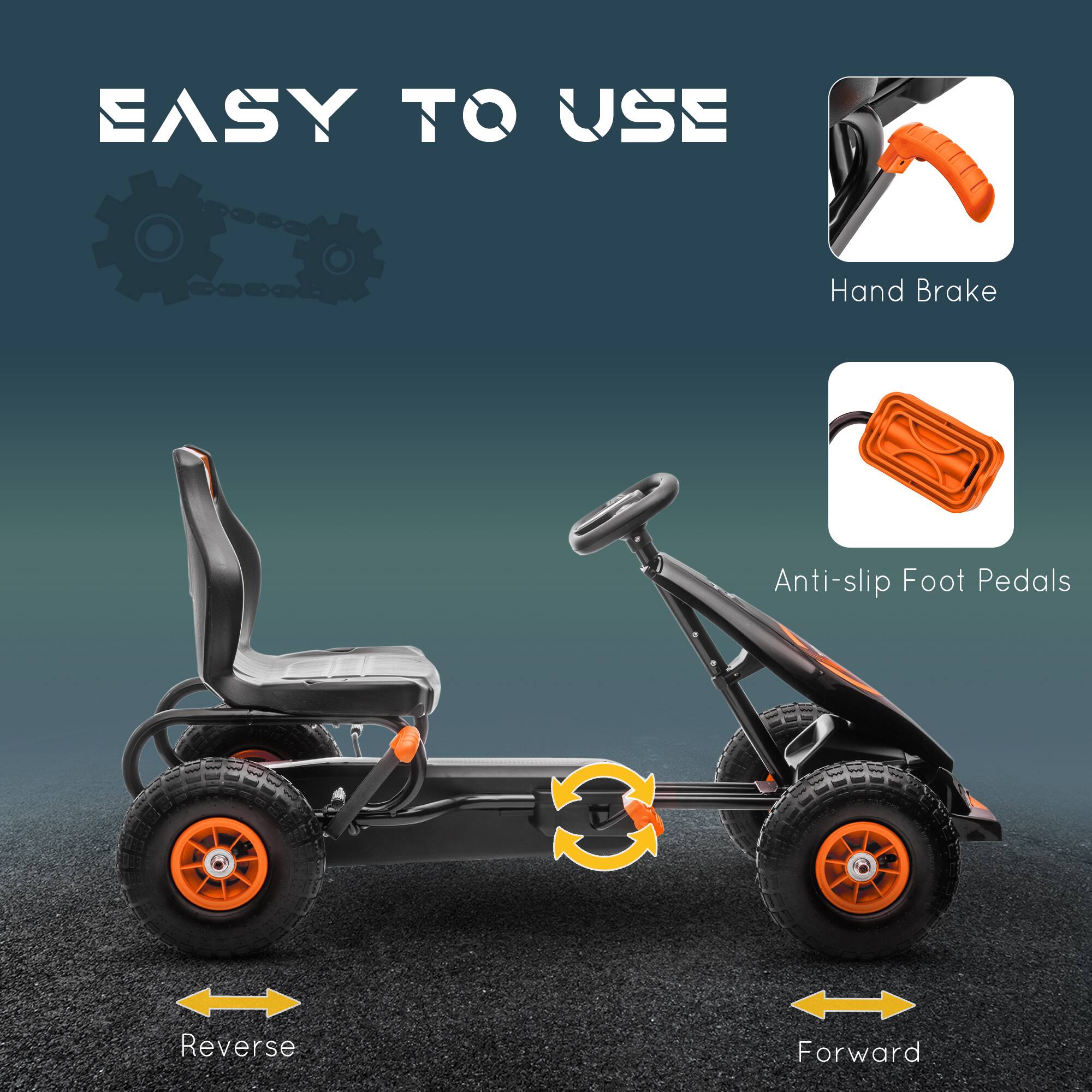EASY TO USE

- Hand Brake
- Anti-slip Foot Pedals
- Reverse
- Forward
