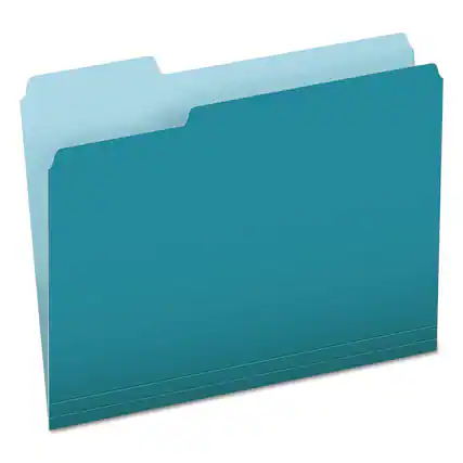Front. Tops Business Forms - Colored File Folders, 1/3-Cut Tabs: Assorted, Letter Size, Teal/Light Teal, 100/Box.