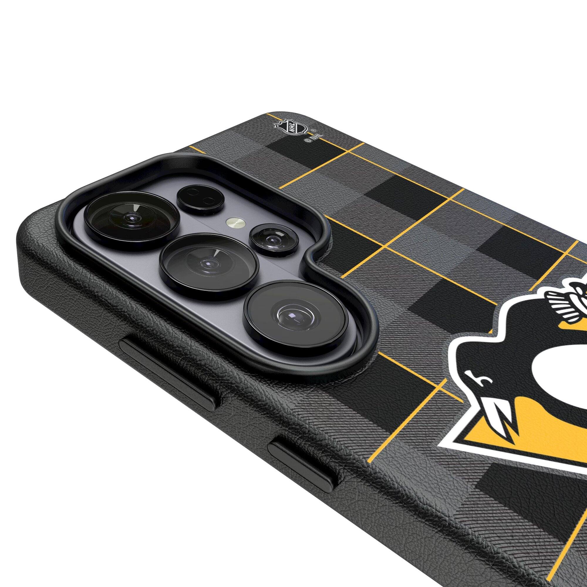 Alt View 2. Keyscaper - Pittsburgh Penguins Plaid Galaxy Magnetic Bump Case - S24 - Black.