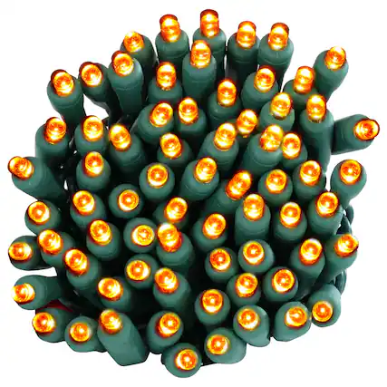 Front. Sunnydaze - 22 ft 70 Ct Holiday Wide Angle Outdoor LED String Lights - Orange.