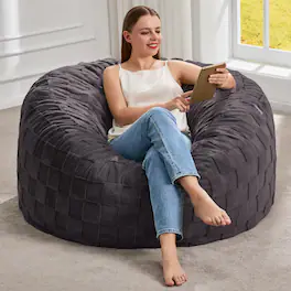 PO3TICJUNKI3 - Bean Bag Chairs Beanbag Chair With Filler Adult Bags Fluffy Cover Giant For Adults Living Room Bedroom dark - Dark Gray
