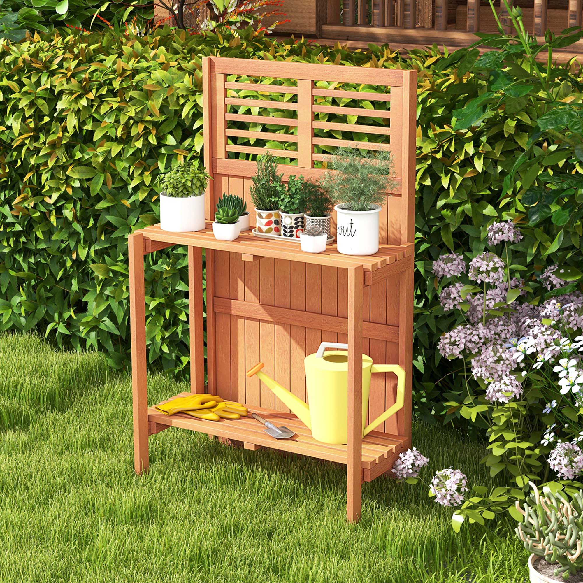 Alt View 3. Costway - Wood Potting Bench Waterproof Garden Table with 2-Tier Open Storage Shelf - Natural.