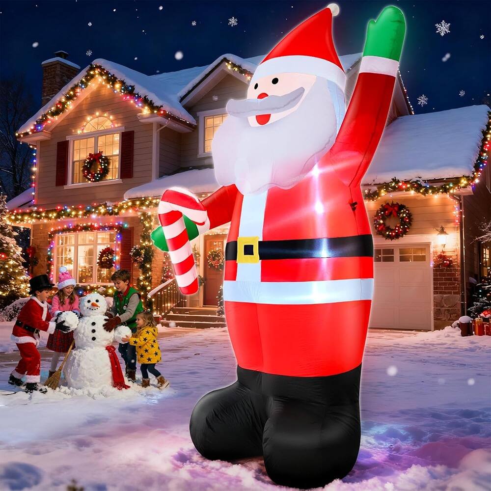 Alt View 1. PARKER SLATER - 12-Ft Inflatable Santa with LED Lights – Outdoor Christmas Yard Decor - White Red Green.