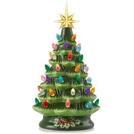 Casafield - 12-in Hand Painted Ceramic Christmas Tree - Pre-Lit Tree with Star - Green