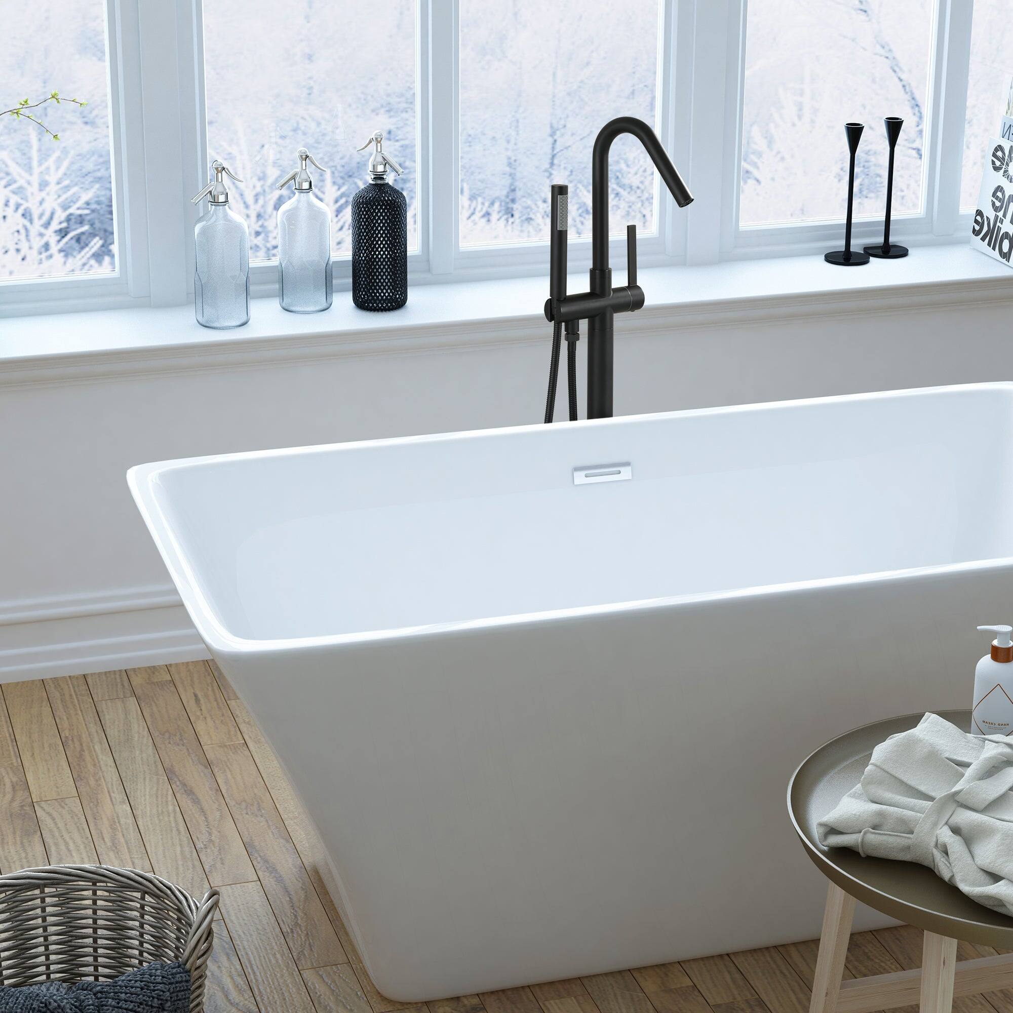 Alt View 4. Boyel Living - Modern Sleek Floor Mount Single-Handle Freestanding Tub Faucet with Hand Shower and Water Supply Hoses in. Matte Black - Matte Black.