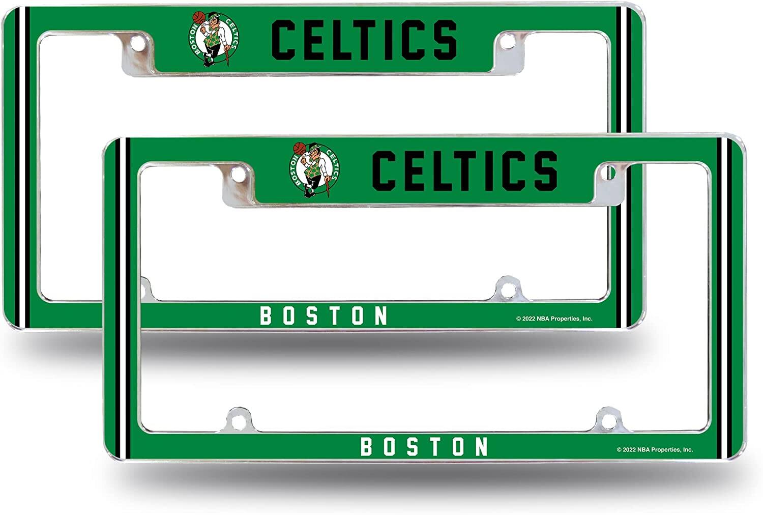 Boston NBA Celtics (Set of 2) Chrome Metal License Plate Frames with Bold Full Frame Design