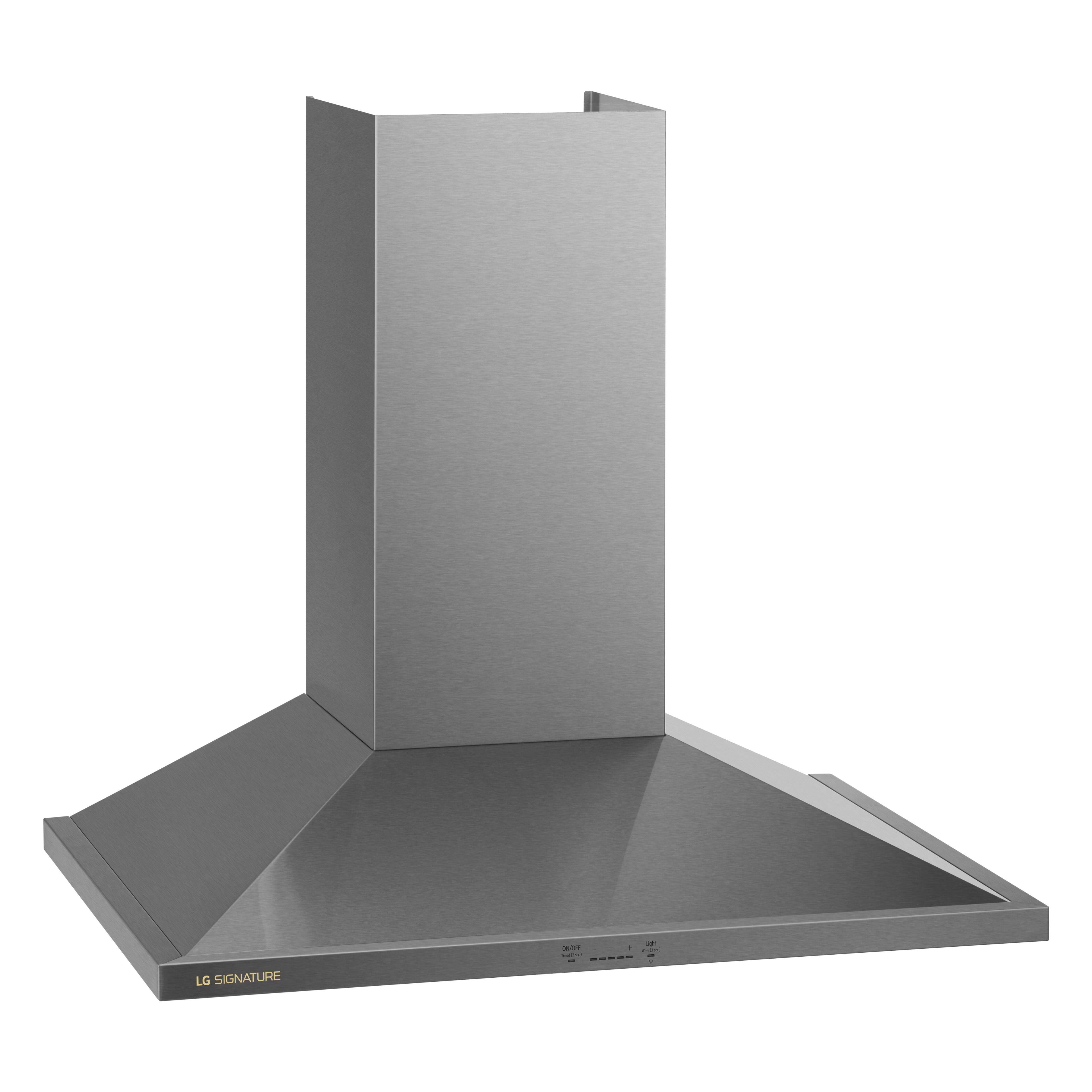 Angle. LG - SIGNATURE 36-in Externally Vented Wall Mount Smart Range Hood - Stainless Steel.