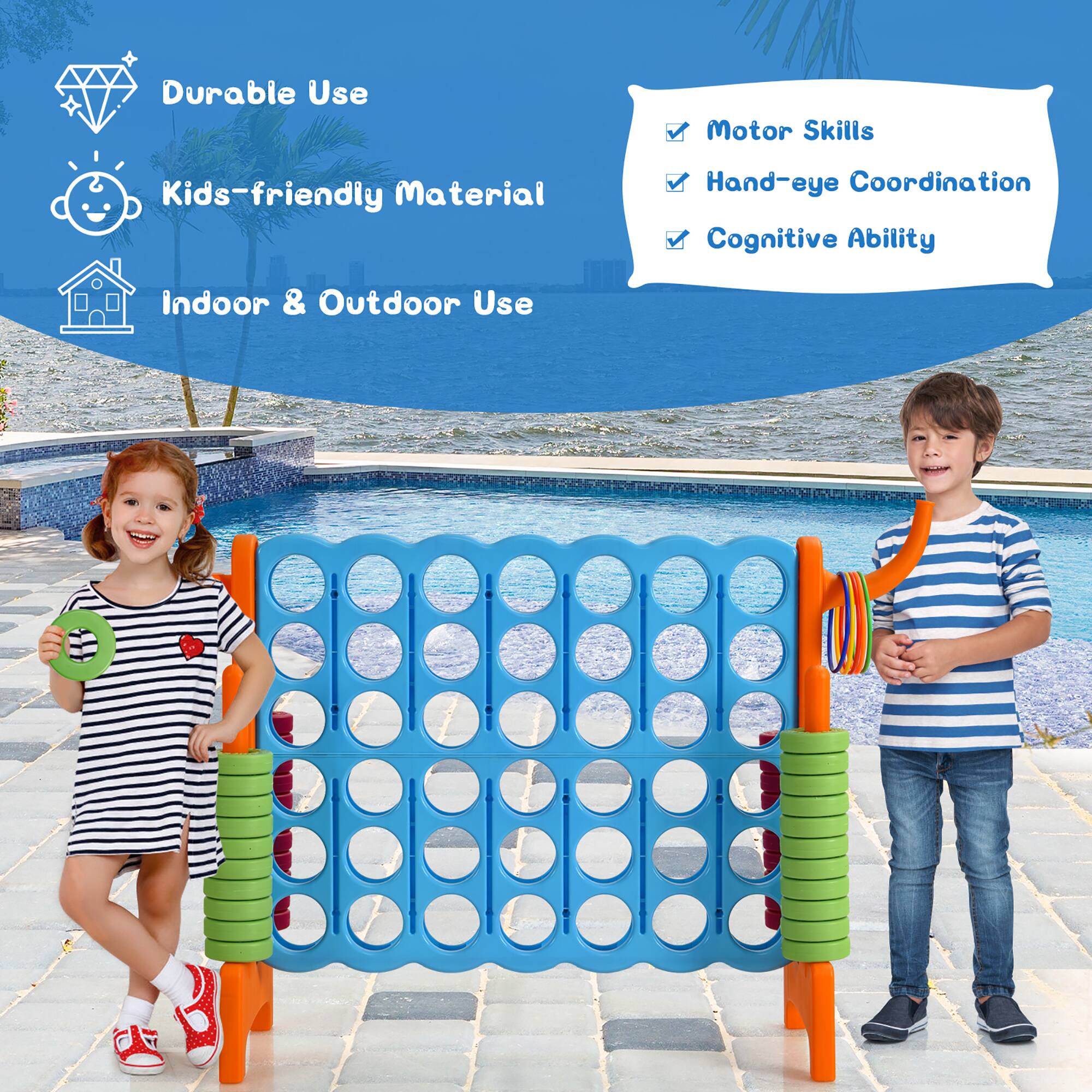 Durable Use, Kids-friendly Material, Indoor & Outdoor Use, Motor Skills, Hand-eye Coordination, Cognitive Ability