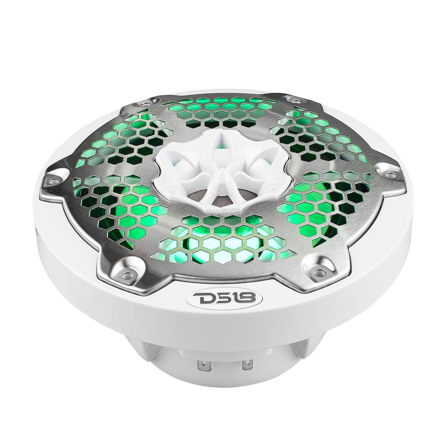 Alt View 3. DS18 Audio - NXL 6.5" 2-way Coaxial Speaker with RGB LED Lights, Built-in Driver and Grille (Pair), 100W RMS 4-Ohm - White.