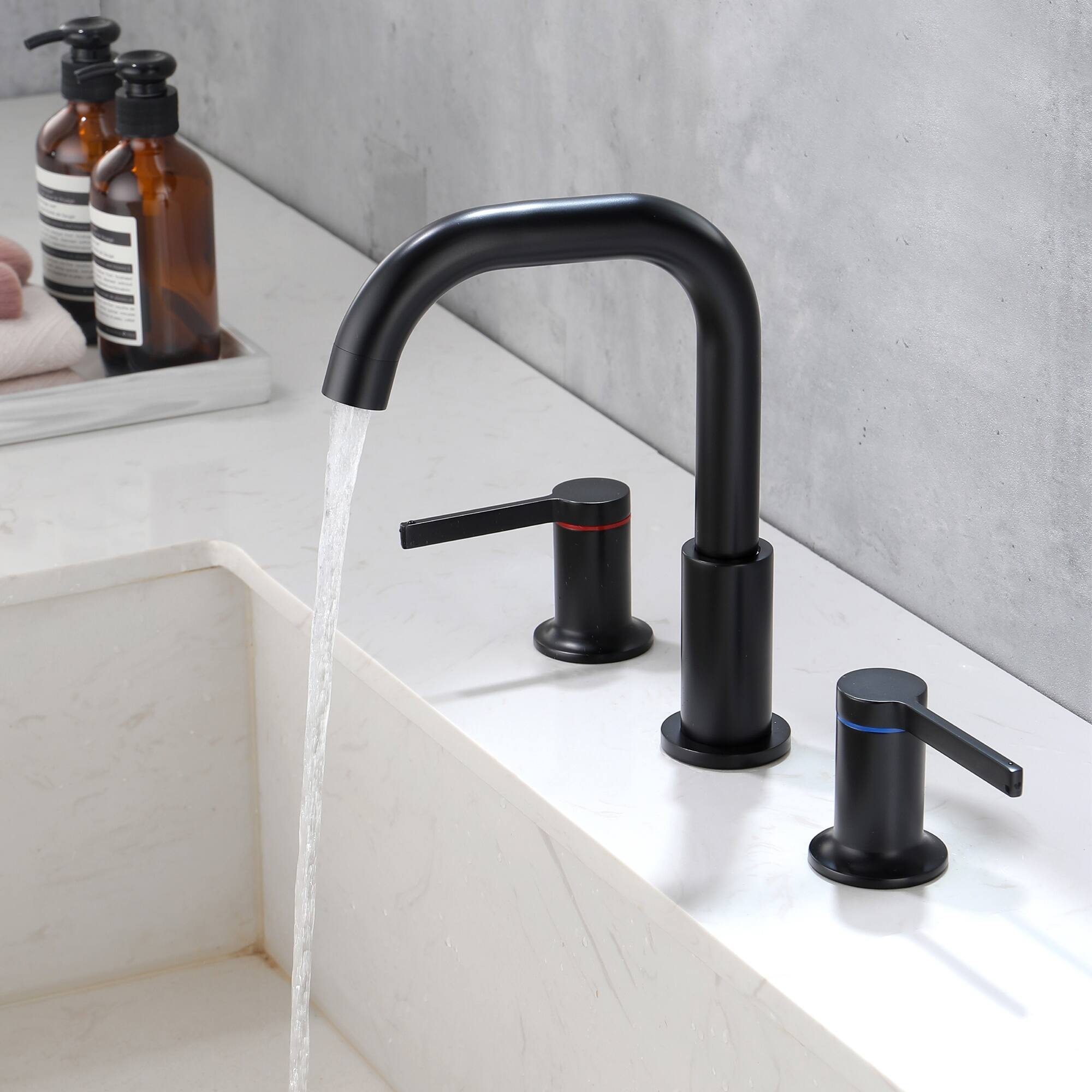 Alt View 4. Boyel Living - Matte Black Widespread Bathroom Faucet Dual Handle 360° Swivel Spout - Matte Black.