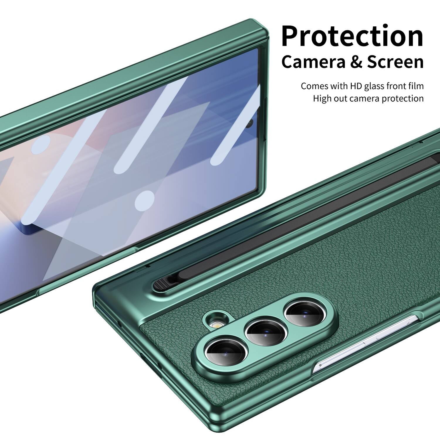 Protection Camera & Screen  
Comes with HD glass front film  
High out camera protection