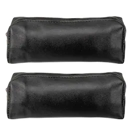 Unique Bargains - 2pcs Leather Pen Pouch, Small Zippered Pencil Case, Stationery & Makeup Organizer for Adults - Black