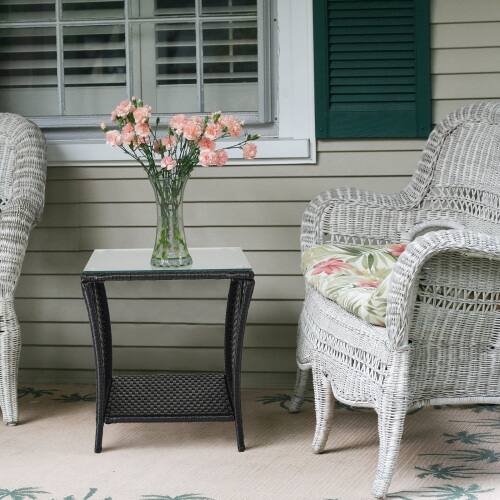 Alt View 6. Winado - 18in Wicker Side Table with Tempered Glass Top, Storage Rattan End Table for Indoor Outdoor Garden Balcony Porch Deck - Black.