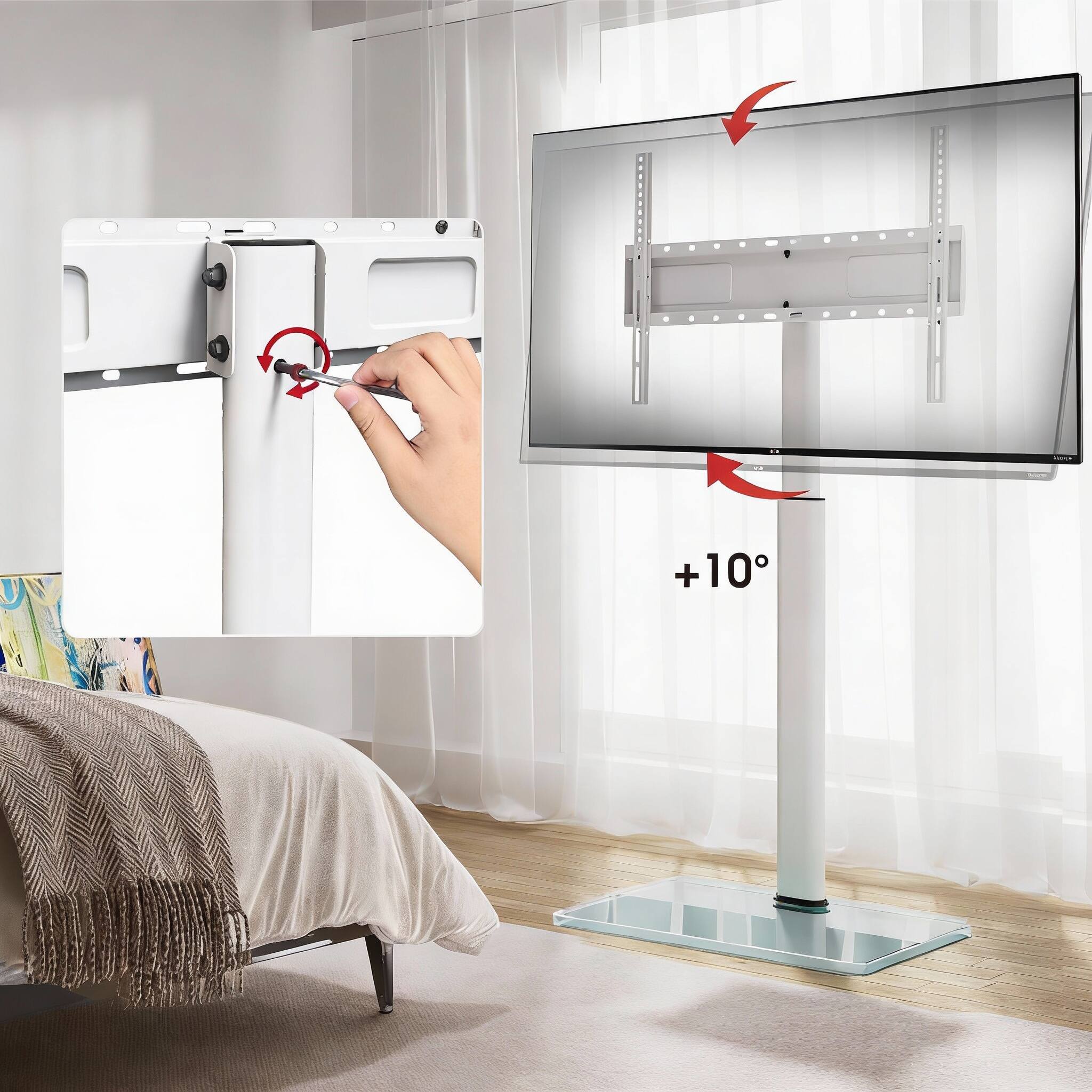 Alt View 3. Frangdom - Swivel Floor Stand 43"-75" 10-Level Height Corner Mount - White for 43"-75".