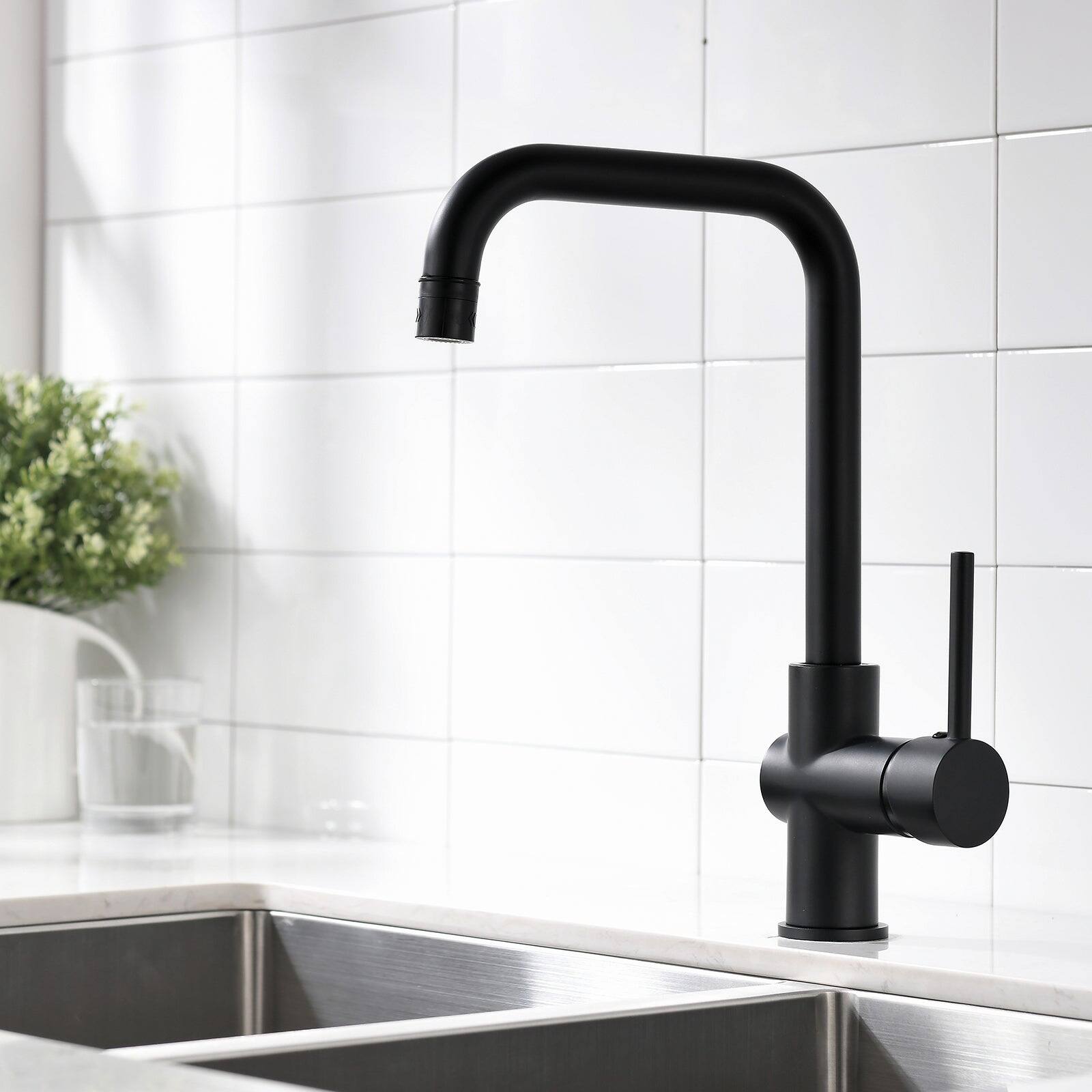 Alt View 1. Boyel Living - Black Single Handle Sprayer Kitchen Faucet Stainless Steel - Black.