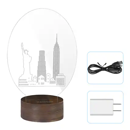 Front. Oumilen - Acrylic Night Light with Wood Base, USB Charging & Switch.