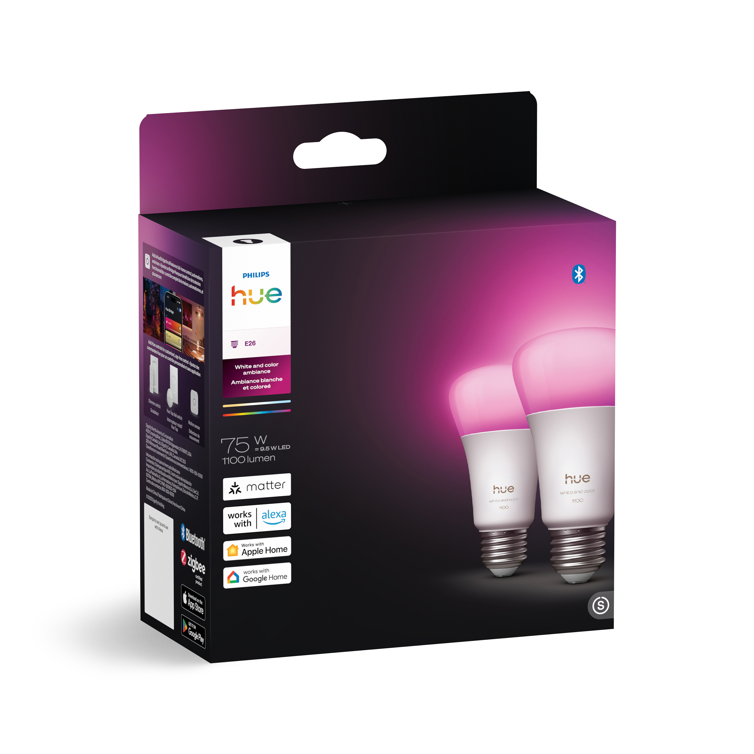 PHILIPS hue 126 - White and color ambiance - 75 W - LED 1100 lumen - Works with Alexa - Works with Apple Home - Works with Google Home - hue hue