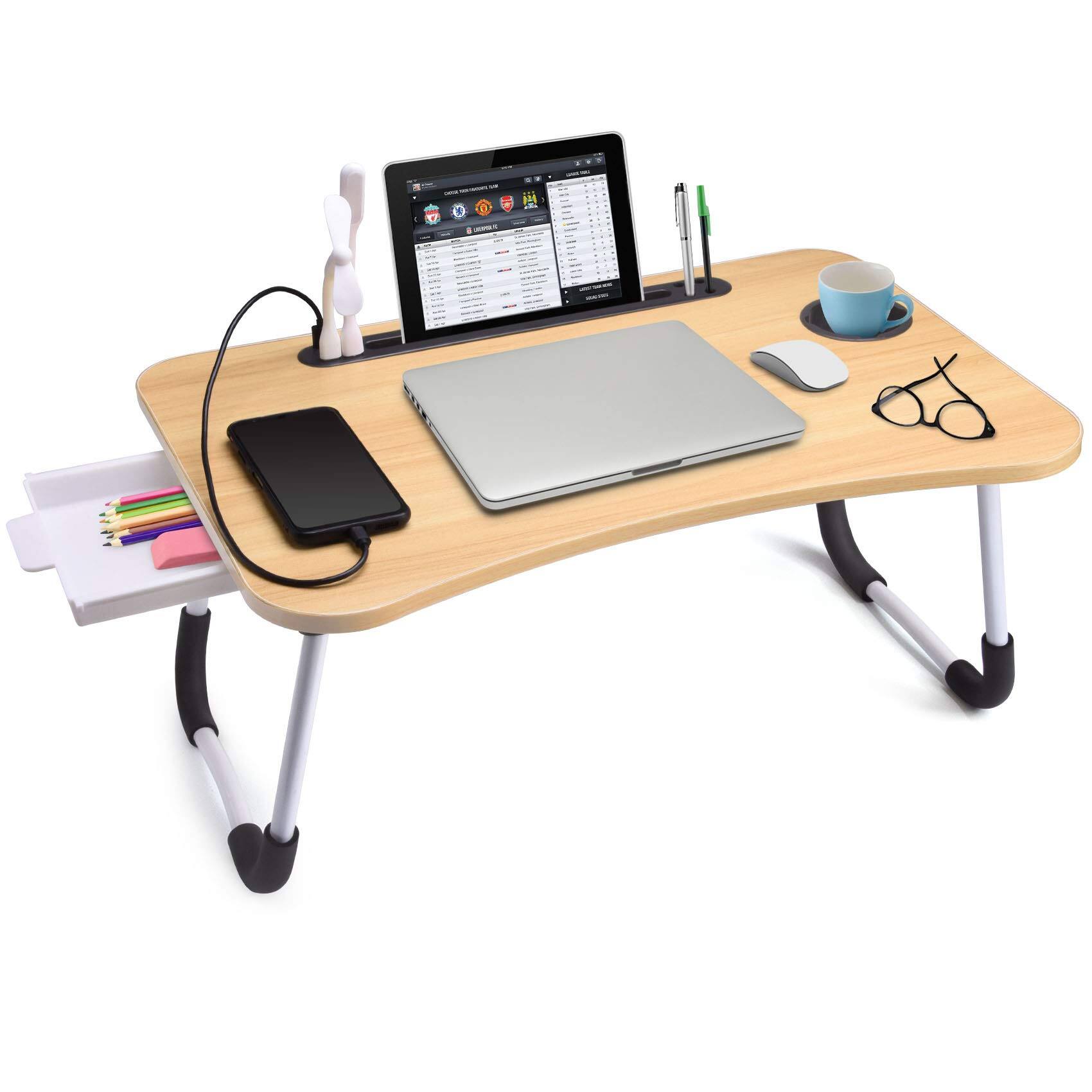 Cedar Assembly Lap Desk With Tablet Slot Laptop Table Storage Drawer ...