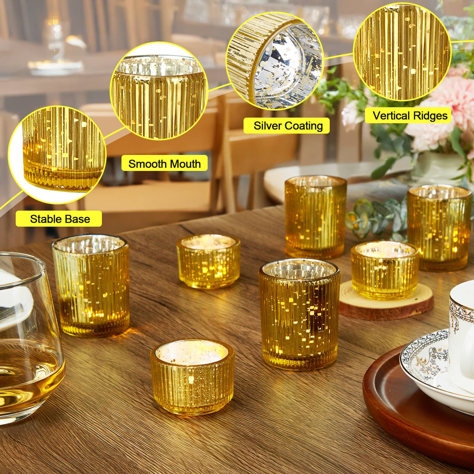 - Silver Coating
- Vertical Ridges
- Smooth Mouth
- Stable Base