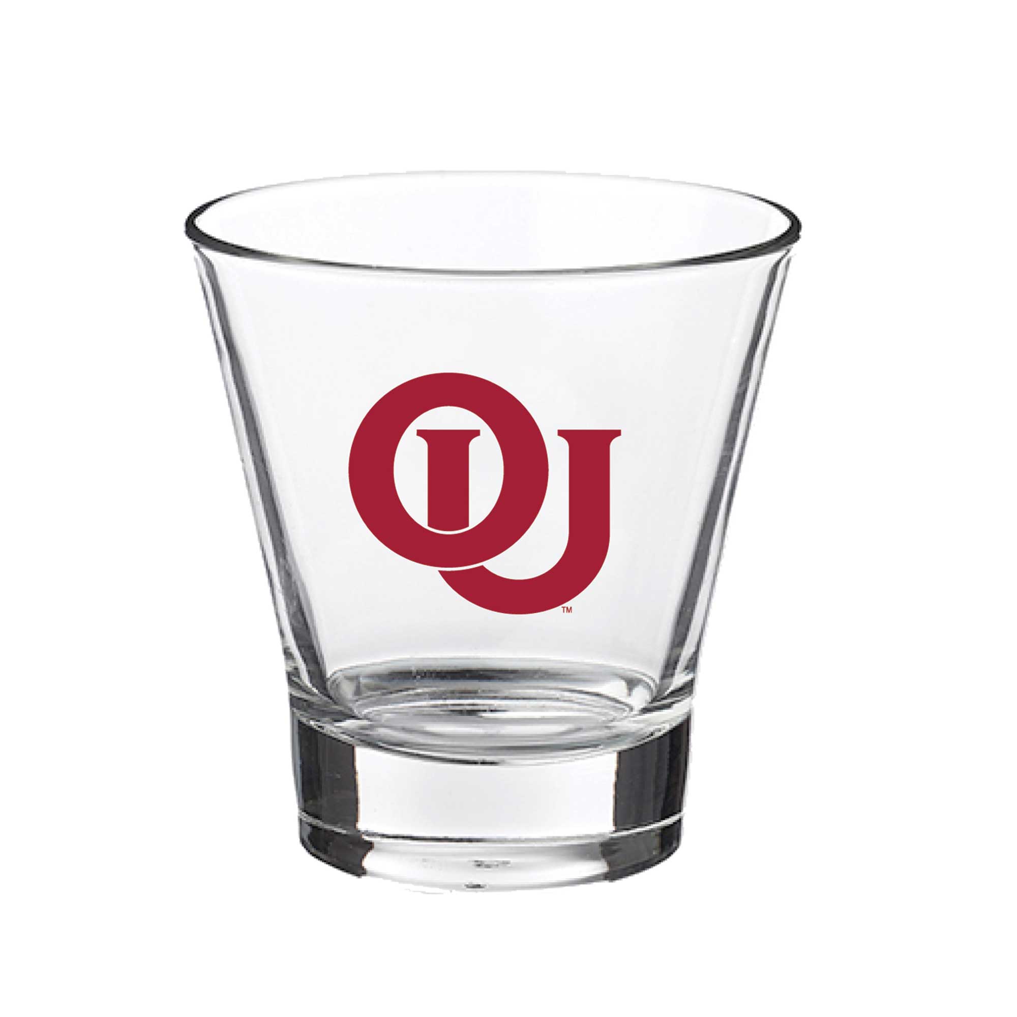 Front. Indigo Falls - Oklahoma Sooners 12oz. Slant Vault Rock Glass - Multicolor.