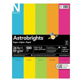 Astrobrights - Colored Paper, 24 lbs., 8.5" x 11", Brights, 500 Sheets/Ream - Assorted