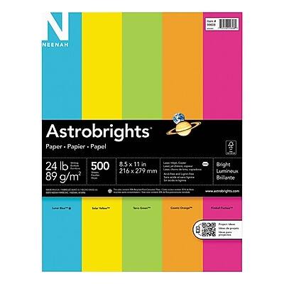 NEENAH  
Astrobrights  
Paper • Papier • Papel  

24 lb  
500 sheets  
89 g/m²  
8.5 x 11 in  
216 x 279 mm  

Bright  
Lumineux  
Brillante  

Low White  
Soleil Blanc  
Solare Bianco  
Claro Blanco  

Sunshine  
Soleil  
Soleil  
Sol  
Sol  
Sol  

Tropical  
Tropicale  
Tropicale  
Tropical  
Tropical  
Tropical  

Coral  
Corail  
Corale  
Coral  
Coral  
Coral  

Final Fantasy  
Fantasia Final  
Fantasia Final  
Fantasia Final  
Fantasia Final  
Fantasia Final  

www.astrobrights.com