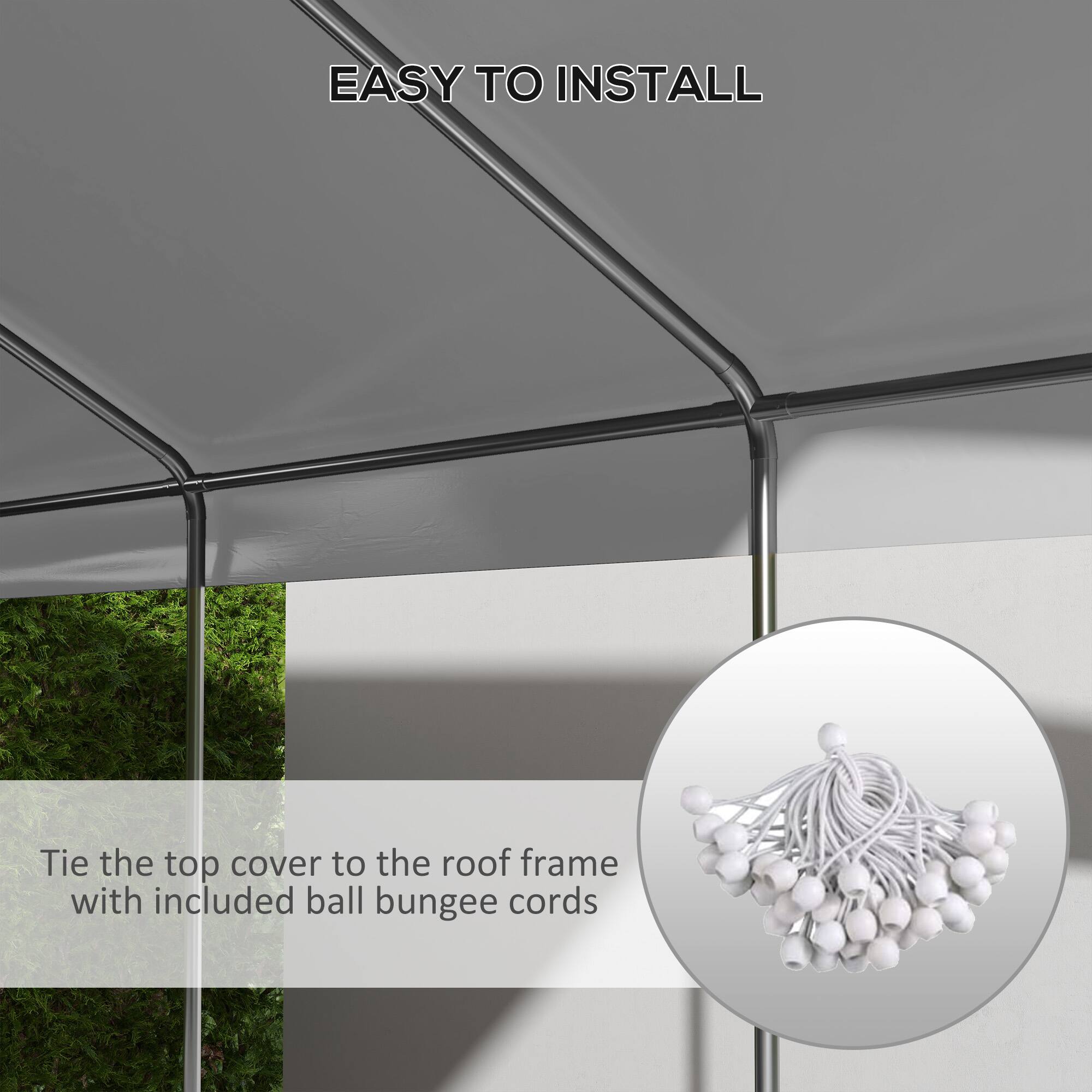 EASY TO INSTALL
Tie the top cover to the roof frame with included ball bungee cords