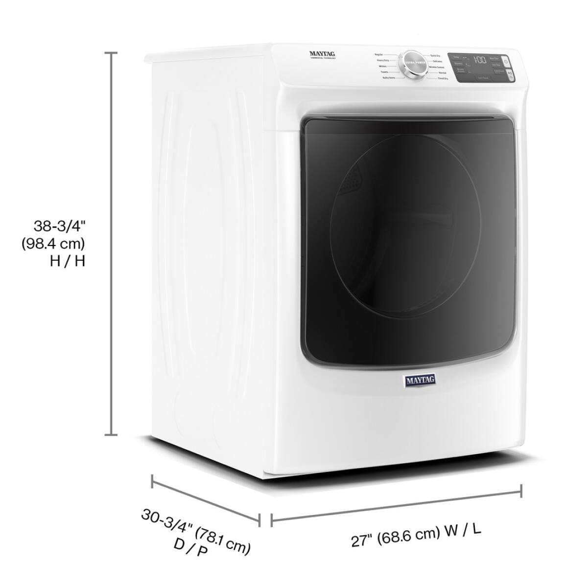 MAYTAG  
100  
38-3/4" (98.4 cm) H / H  
30-3/4" (78.1 cm) D / P  
27" (68.6 cm) W / L