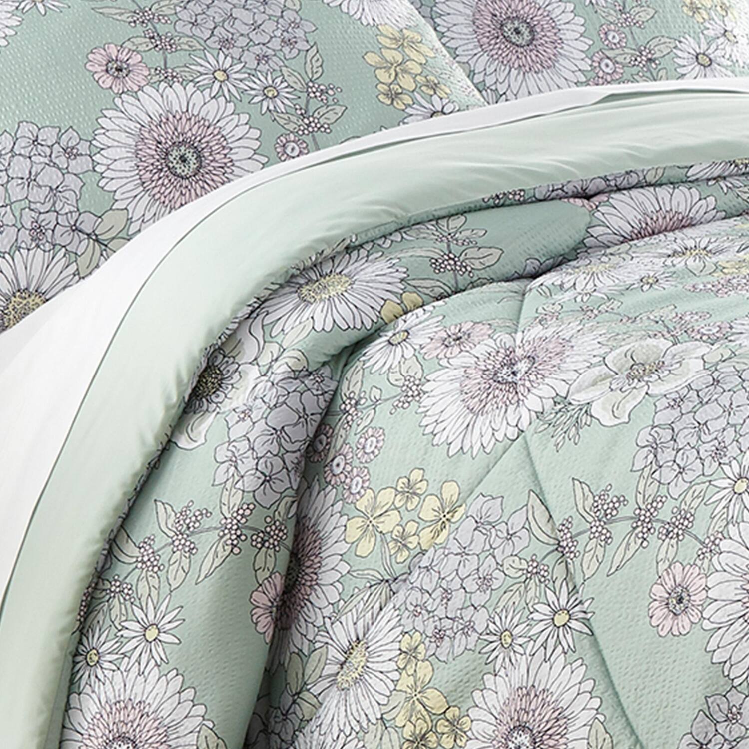 Alt View 1. Shavel Home Products - Shavel 100% Polyester Luxury Seersucker Wildflowers Comforter Set Full/Queen Green - Green.