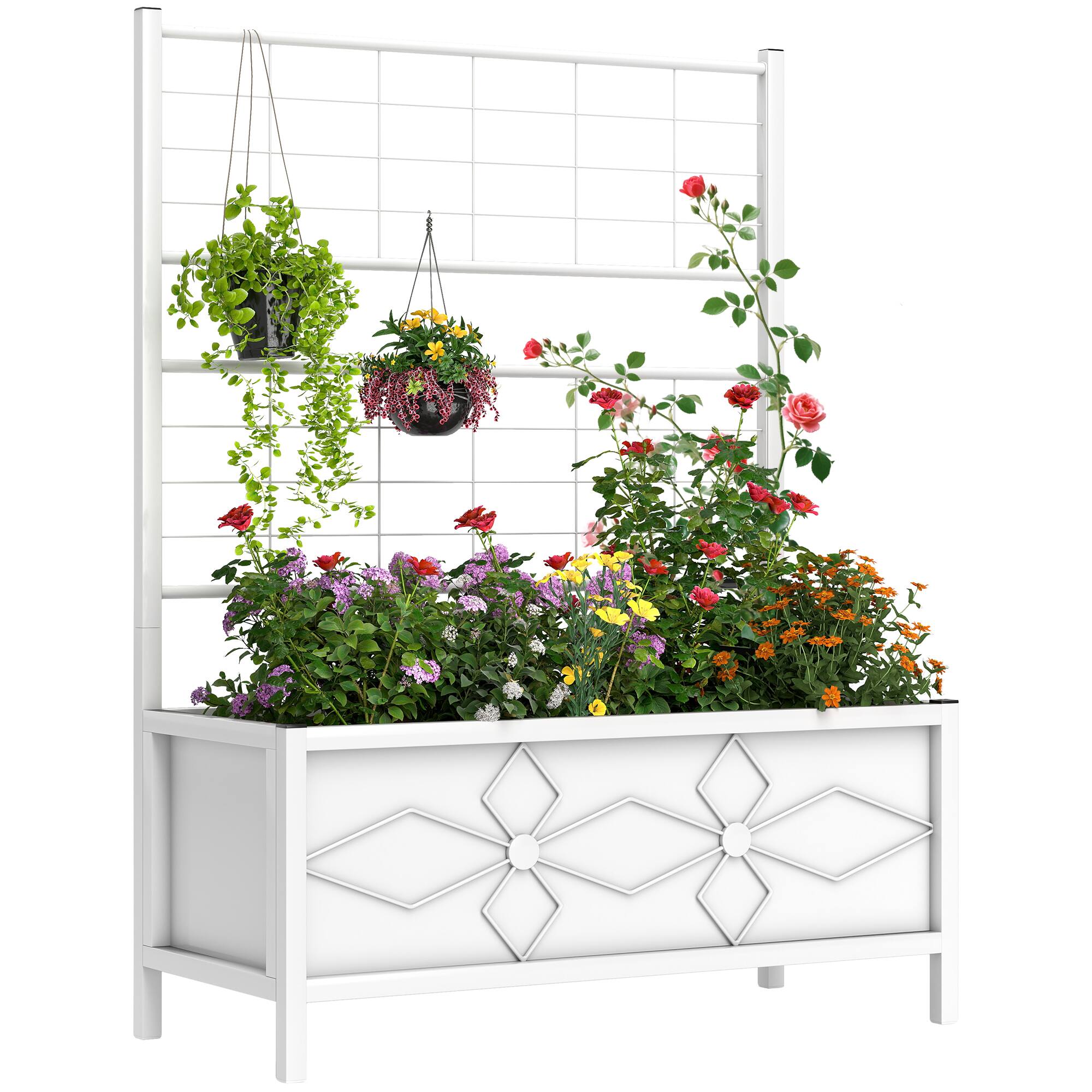 Outsunny - Planter Box with Trellis, 35.4 x 15.7 x 47.2 inch Raised Garden Bed with Drainage Holes, Planters for Outdoor Plants - White price history on PriceWatchPro