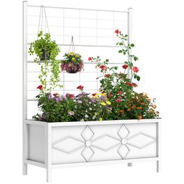 Outsunny - Planter Box with Trellis, 35.4 x 15.7 x 47.2 inch Raised Garden Bed with Drainage Holes, Planters for Outdoor Plants - White