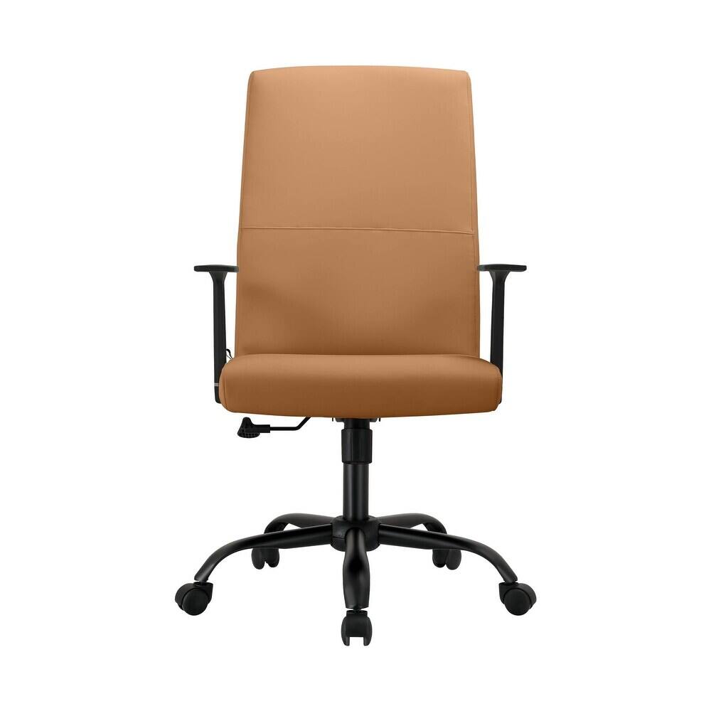 Back. LeisureMod - Evander Leather Office Chair Aluminum Frame with Adjustable Height, Swivel, Ergonomic Desk Chair - Acorn Brown.