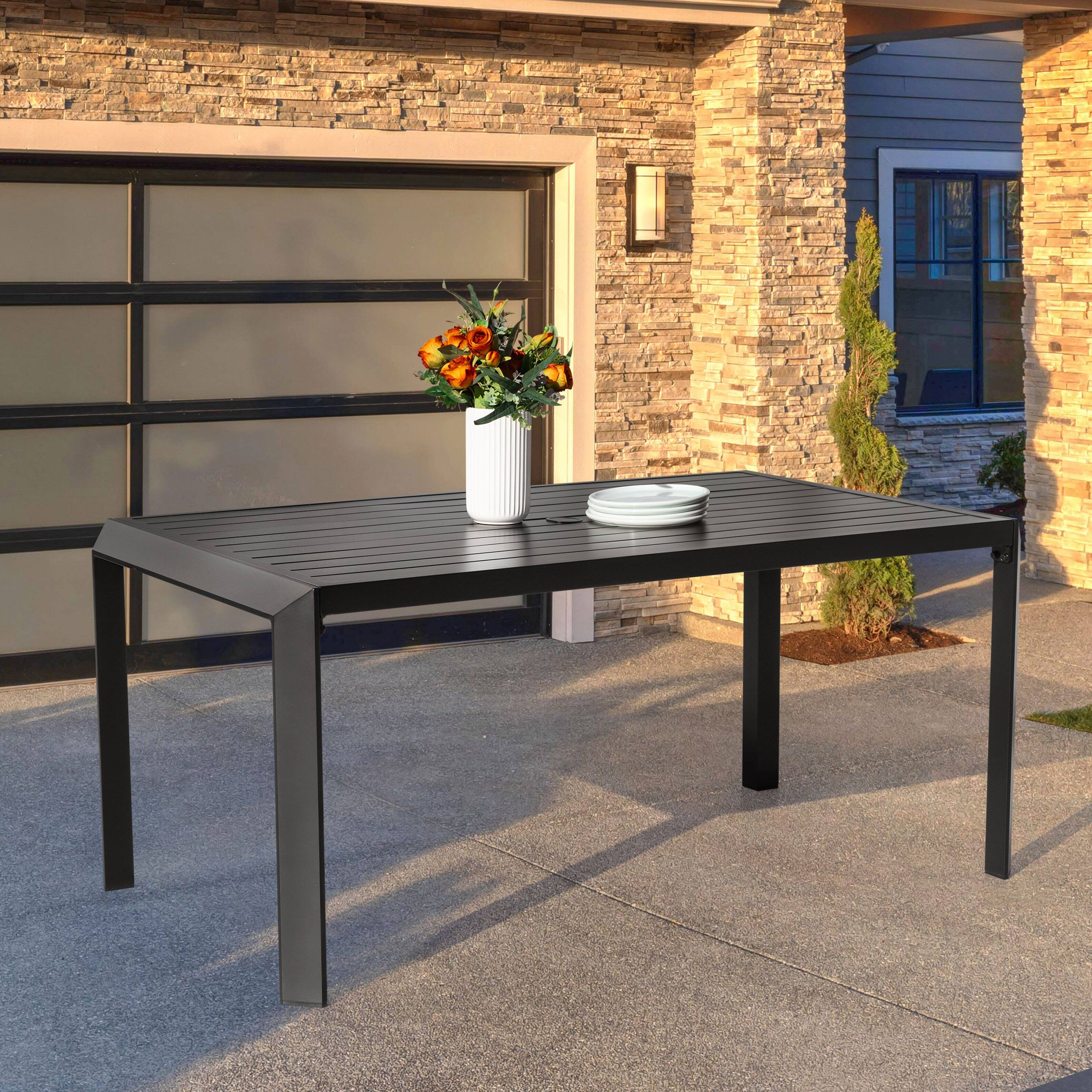 Angle. Nuu Garden - Outdoor Aluminum Dining Table with 2’’ Umbrella Hole - Black.