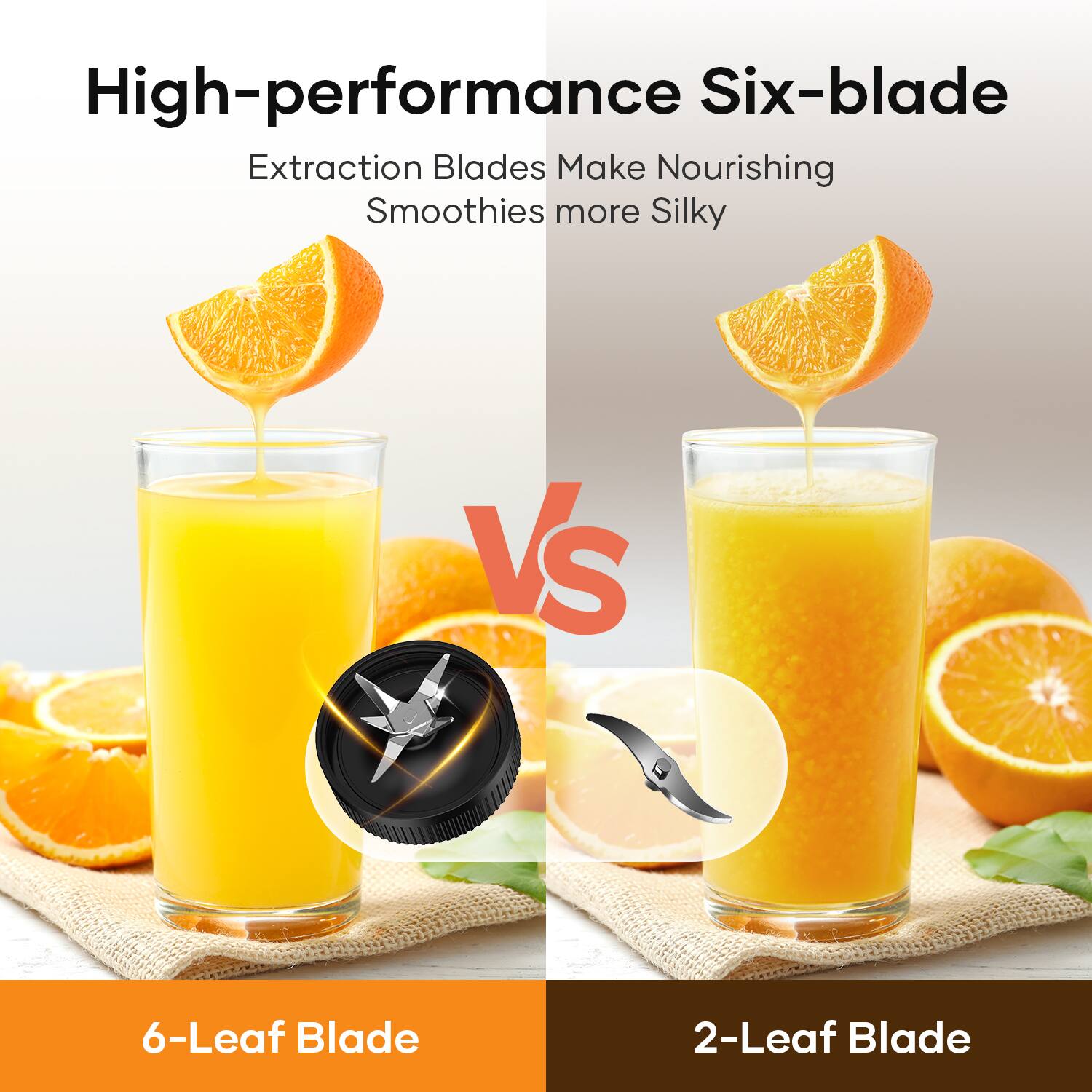High-performance Six-blade Extraction Blades Make Nourishing Smoothies more Silky

VS

6-Leaf Blade

2-Leaf Blade