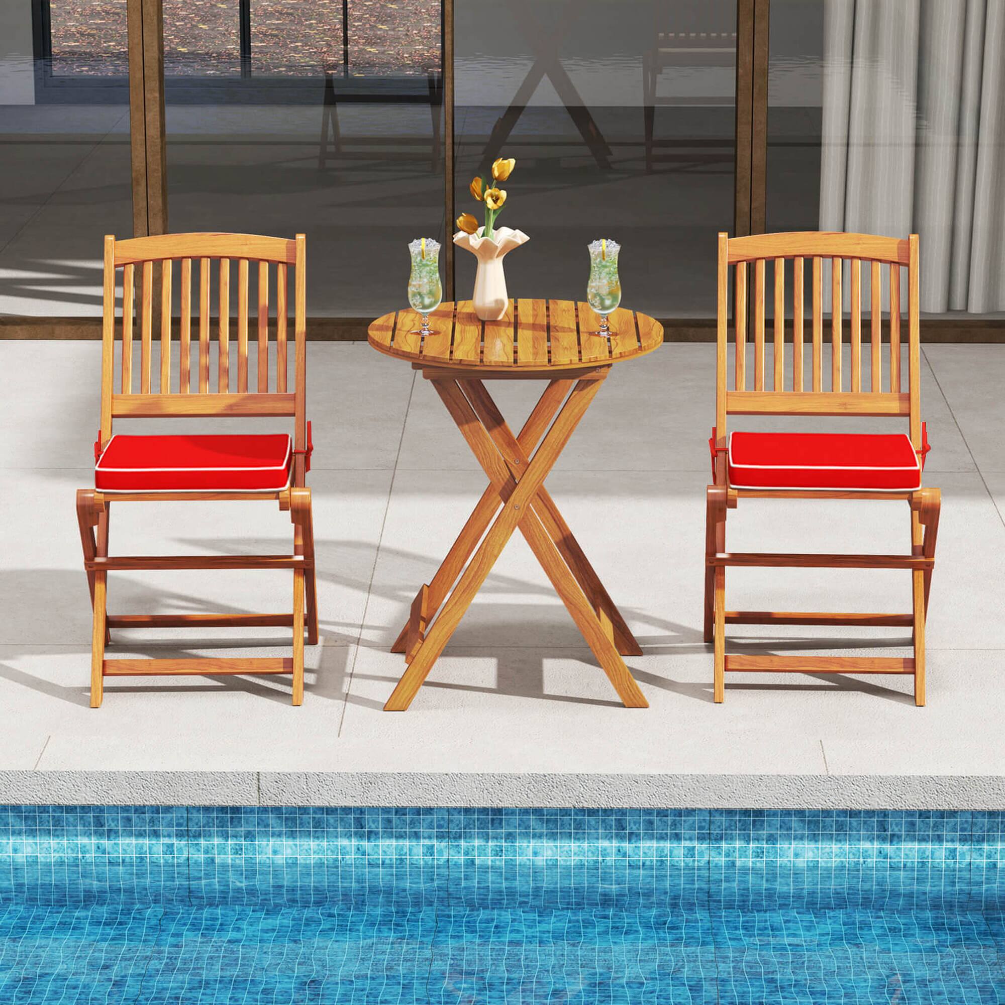 Alt View 3. Costway - Costway Outdoor Folding Chairs Set of 4 Acacia Wood High-Back Chair with Seat Cushions - Red.