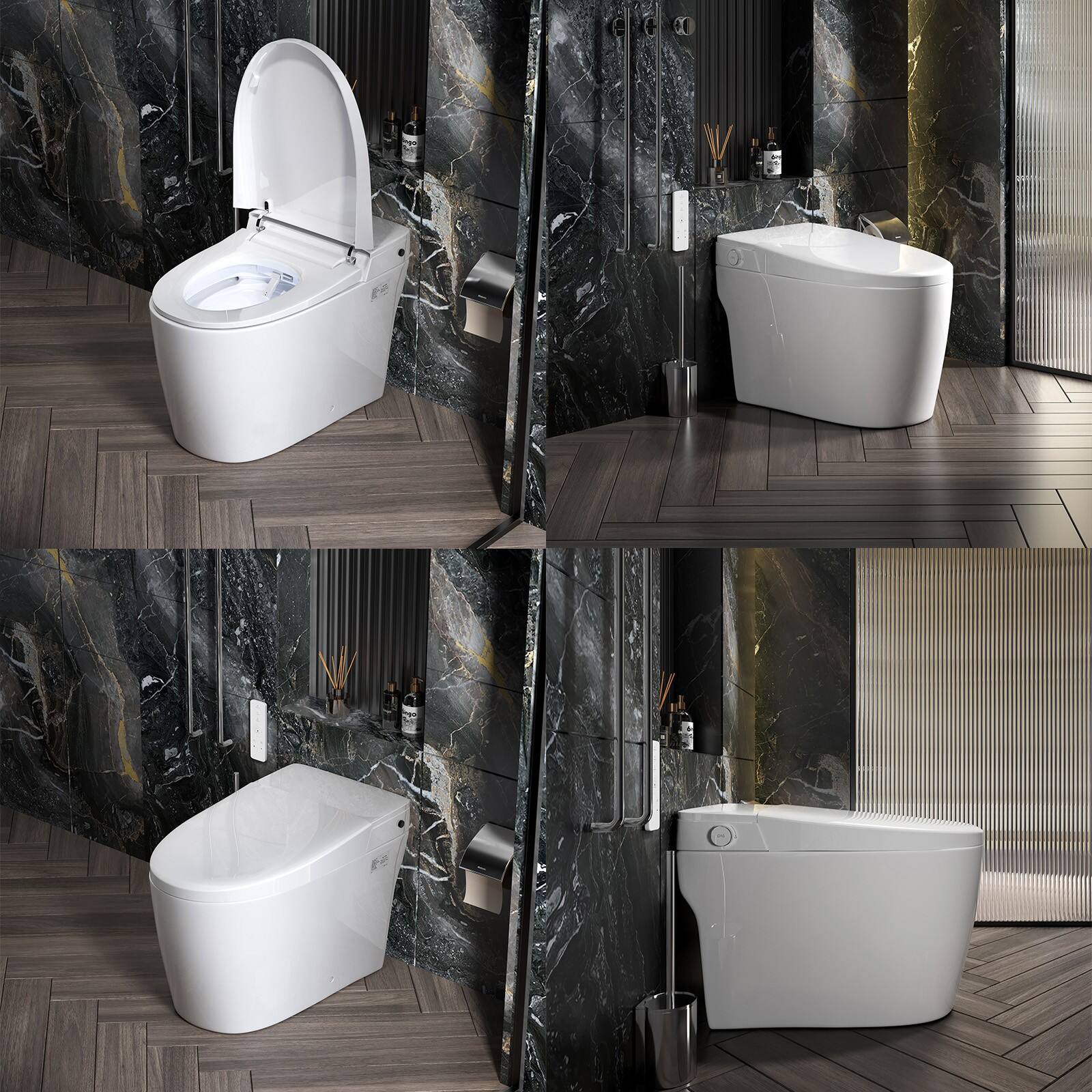 Alt View 2. Ecooso - Smart Bidet Toilet with Foot Sensor Flush, Auto Open Lid, Heated Water, Multi Wash Modes and Tankless Sleek Design - White.