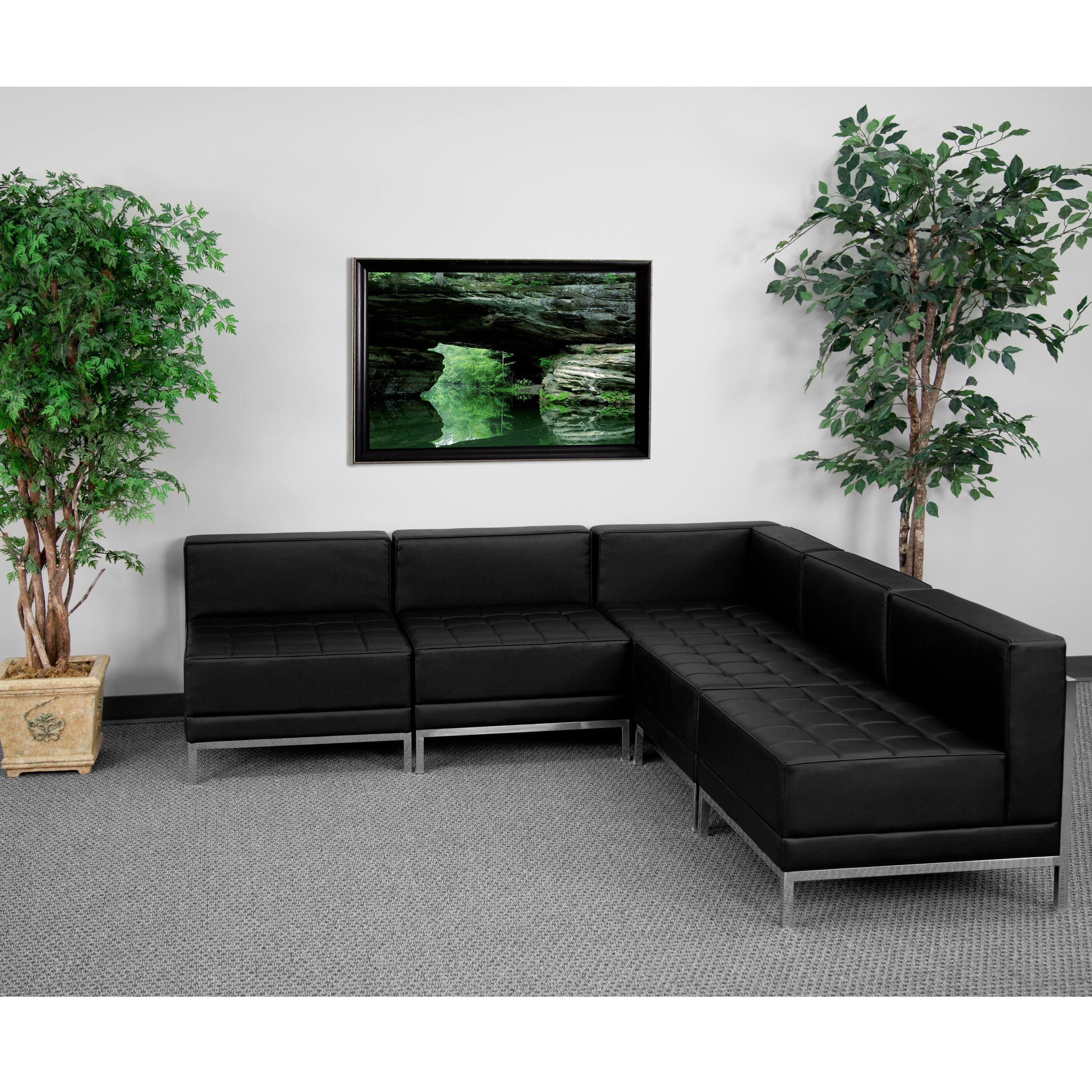 Angle. Flash Furniture - HERCULES Imagination 5-Piece Reception Guest Chair Sectional with Ganging Clips, Model ZB-IMAG-SECT-SET5 - Black.